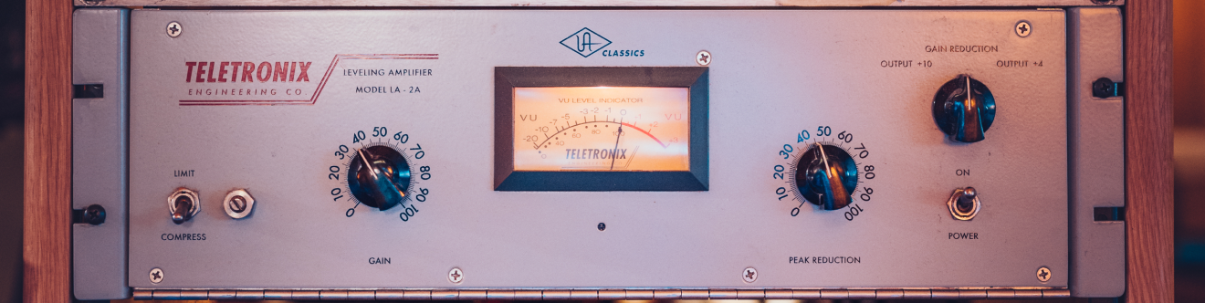 Wide close up of Teletronix Leveling Amplifier.